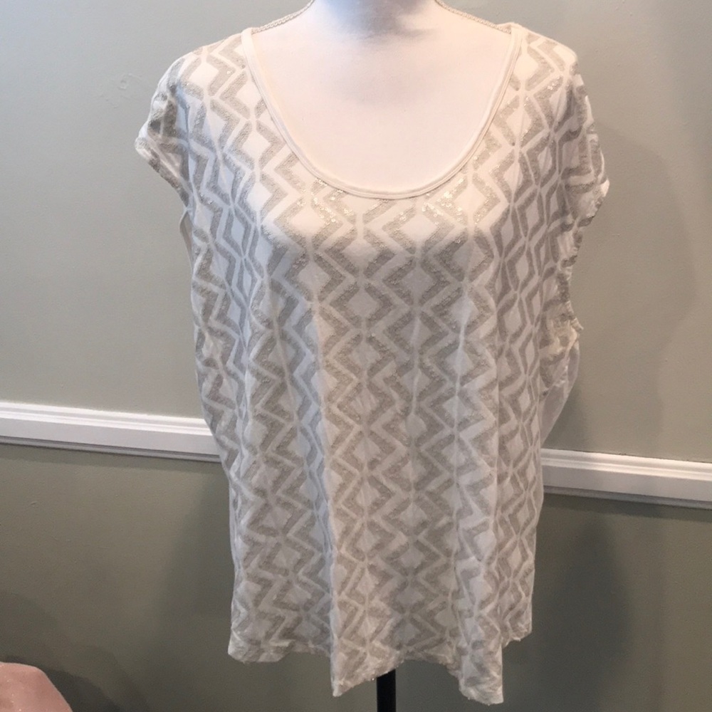 Liz Claiborne White Sequin Top cap Sleeve 1X